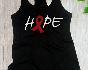 Womens Tank Top - Hope T Shirt, AIDS HIV Awareness Month T-Shirt, Support, Red Ribbon Tee, Faith Hope Cure, Racerback