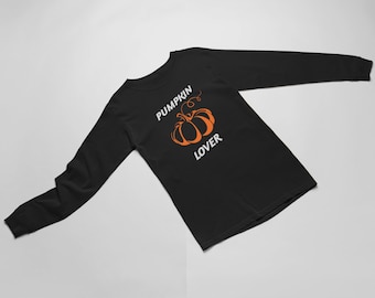 Mens Pumpkin Lover Long Sleeve Shirt, Fall Tee, Thanksgiving Outfit, Funny Autumn, Halloween Top, Holiday Gift Idea, Pumpkin Pie Lover Tee
