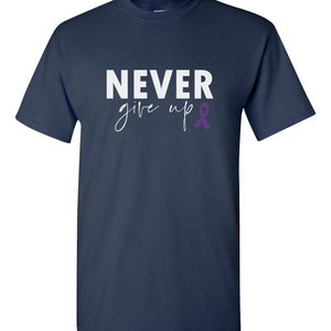 Camiseta "Nunca te rindas": Concientización sobre la epilepsia y el cáncer de páncreas Navy