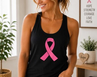 Pink Ribbon Racerback, Breast Cancer Awareness, Hope Support Apparel, Survivor Strength Gift, Fighter Tribute