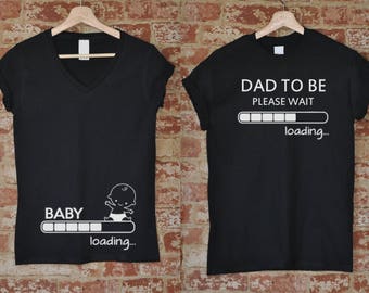 Pregnancy #2 Announcement Couple T-Shirts, SET, Baby Loading, Dad To Be Maternity, Baby Shower Tee, Pregnancy Announcement Shirt