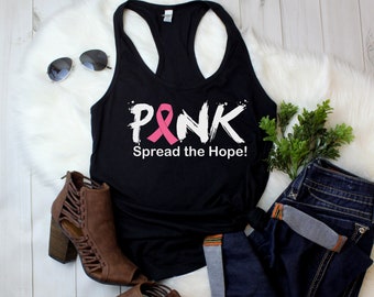Womens Tank Top - Pink Spread The Hope T Shirt, Pink Ribbon, Breast Cancer, Cancer Shirt, Awareness, Shirt For Women, Hope, Cancer Survivor