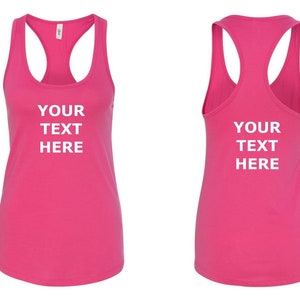 Women's Tank Top Custom T-Shirt - Front & Back - Personalized Customized T Shirts - Your Own Text - Business Name - Racerback Tee Raspberry