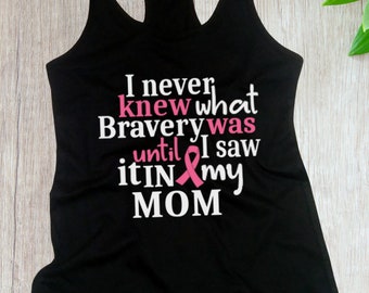 Womens I Never Knew What Bravery Was Until I Saw It In My Mom Tank Top, Breast Cancer Awareness Shirt, Survivor Support Gift, Pink Ribbon
