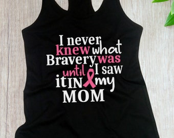 Women's Tank Top - I Never Knew What Bravery Was T Shirt, MOM T-Shirt, The Breast Cancer Awareness Month, Mom Survivor, Support, Racerback