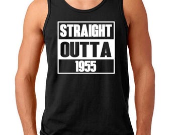 Straight Outta 1955 Tank Top, 70th Birthday Shirt for Men, Grandpa Gift, Vintage Retro Tee, Dad Milestone Shirt, Black White Classic Fit