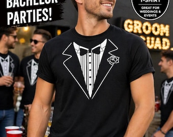 Funny Tuxedo T Shirt, Groom Bachelor Party Shirt, Wedding Party Tee, Groomsman Shirt, Fake Suit Shirt, Bachelor Outfit, Wedding Humor Tee