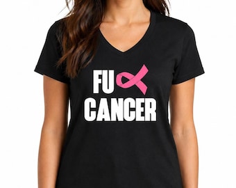 FU Cancer Shirt Women, Breast Cancer Awareness V Neck Tee, Survivor Support Gift