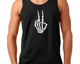 Mens Tank Top - Skeleton Hand T Shirt, Peace Shirt, Peace Sign Shirt, Hippie Shirt, Peace Sign, Love Shirt, World Peace T Shirt, Halloween