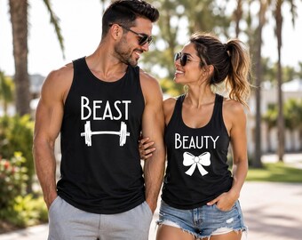 Beauty And Beast Couple Tank Tops, Matching Workout Shirts, Funny Couples Gift, Anniversary Shirts, Valentine Gift For Him And Her