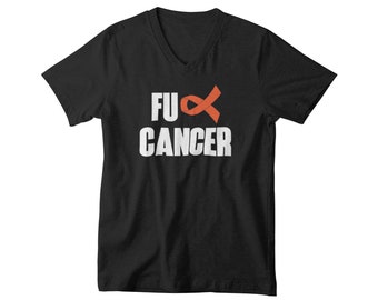 Mens V-neck - FU Cancer T Shirt - Leukemia Awareness, Cancer Awareness, Cancer Shirt, Leukemia Gift, Awareness Ribbon, Cancer T Shirt