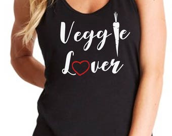 Ladies Tank Top - Racerback - Veggie Lover T Shirt - Vegan Tee - Animal Lovers - Vegetarian T-Shirt - Love For The Animals