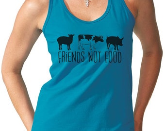 Women's Tank Top - Friends Not Food T Shirt, Vegetarian Shirt, Vegan T Shirt, Vegetarian Gift, Veggie, Herbivore, Plant Based, Racerback