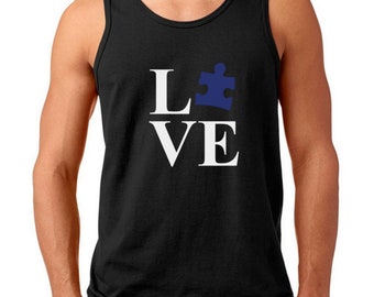 Men's Tank Top - Love Autism Shirt- Puzzle Piece T-Shirt - Autism Awareness T-Shirt - Autism Society Support Tee - Autistic Gift