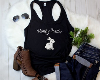 Women's Tank Top - Hoppy Easter Shirt Women, Cute Bunny T-Shirt, Spring Graphic Tee, Easter Outfit, Bunny Lover Gift, Holiday Party Shirt