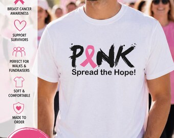 Pink Ribbon Shirt, Breast Cancer Awareness Tee, Spread Hope Shirt, Support Survivor Gift, Cancer Walk Shirt, Fundraiser Team Graphic Tee