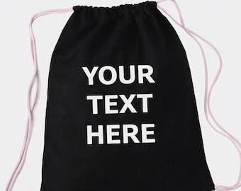 Personalized Drawstring Backpack, Custom Text Gym Bag, Cotton Cinch Sack, Name Gift, Workout Bag, School Sack, Travel Bag, Custom Backpack