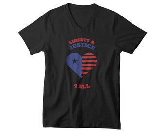 Mens V Neck Liberty Justice 4 All Shirt, Patriotic Tee, Red White Blue Shirt, America Pride Shirt, 4th Of July Shirt