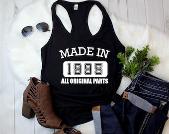 Made In 1995 Women’s Tank Top, Funny 30th Birthday Shirt, All Original Parts Tee, Vintage Racerback Top, Birthday Gift for Her, Handmade