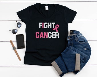 Womens V-neck - I Can Fight T Shirt, Breast Cancer, Cancer Awareness, Cancer Survivor, Breast Cancer Ribbon, Breast Cancer Gift