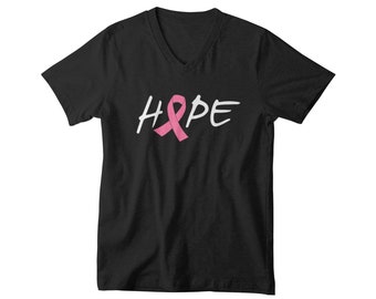 Men's V-neck - Hope T Shirt, Breast Cancer, Cancer Awareness, Cancer Survivor, Breast Cancer Ribbon, Breast Cancer Gift