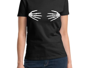Funny Skeleton Hands Shirt, Spooky Halloween Costume Tee, Scary Bones Shirt, Cute Skeleton Shirt, Women's Crewneck, Halloween Party Shirt
