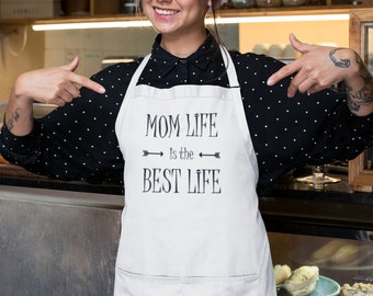 Apron - Mom Life is the Best Life, Kitchen Apron with Three-section Pocket, Mommy, Mama, Cooking Gift for Mothers Day, Mom Life