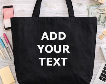 Personalized Tote Bag, Custom Text Bag, Canvas Shopping Tote, Jumbo Tote Bag, Custom Gift Idea, Add Your Text Bag, Large Shoulder Bag