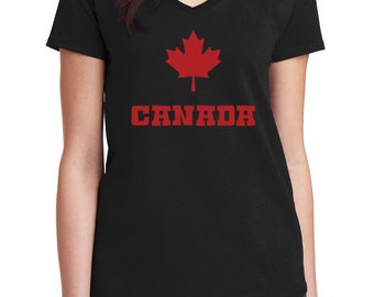 Ladies V-neck - Canadian Maple Leaf Shirt -  Canada Pride - National Symbol of Canada T-Shirt - Canada Tee - Women's