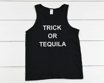 Trick Or Tequila Tank Top, Funny Halloween Shirt, Men's Halloween Tank, Halloween Party Shirt, Tequila Lover Top, Black White Tank Top