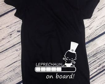 Leprechaun on Board Shirt, Pregnancy T-Shirt, Announcement - Pregnancy Reveal - New Baby - New Mom Tee, Saint Patrick's Day, St Paddy's Day