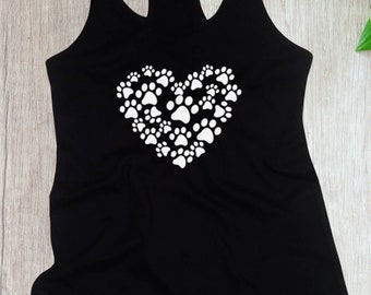Womens Tank Top Racerback - Heart Paw T-Shirt Dog Cat Animal Lover Pet Tee T Shirt Valentines Day Love Paws
