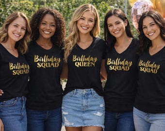 Birthday Squad Shirt, Bday Queen V Neck Tee, Girls Night Party Shirt, Birthday Trip Outfit, Matching Squad Tops, Handmade Womens Shirt