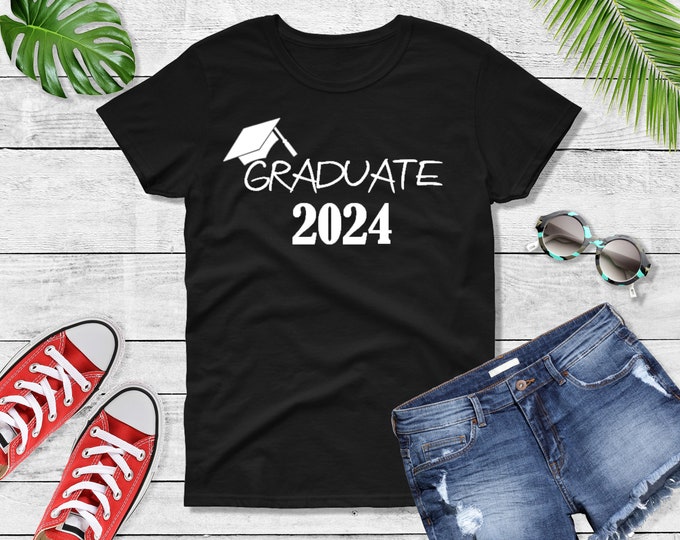 Featured listing image: Womens - Graduate 2024 T Shirt, Senior Shirt, Graduation Shirts, Class of 2024, Family Shirt, Graduate, Graduation Gift, Graduation Shirt