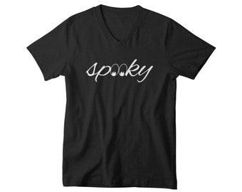 Spooky #2 Mens V Neck Shirt, Halloween Ghost Tee, Fall Scary Shirt, Graphic Tee, Black V Neck, Spooky Halloween Shirt, Party Outfit Gift