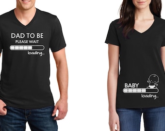 V-neck #4 - Pregnancy Announcement Couple T-Shirts - SET - Baby Loading - Dad To Be Maternity - Baby Shower Tee - Pregnancy Shirts