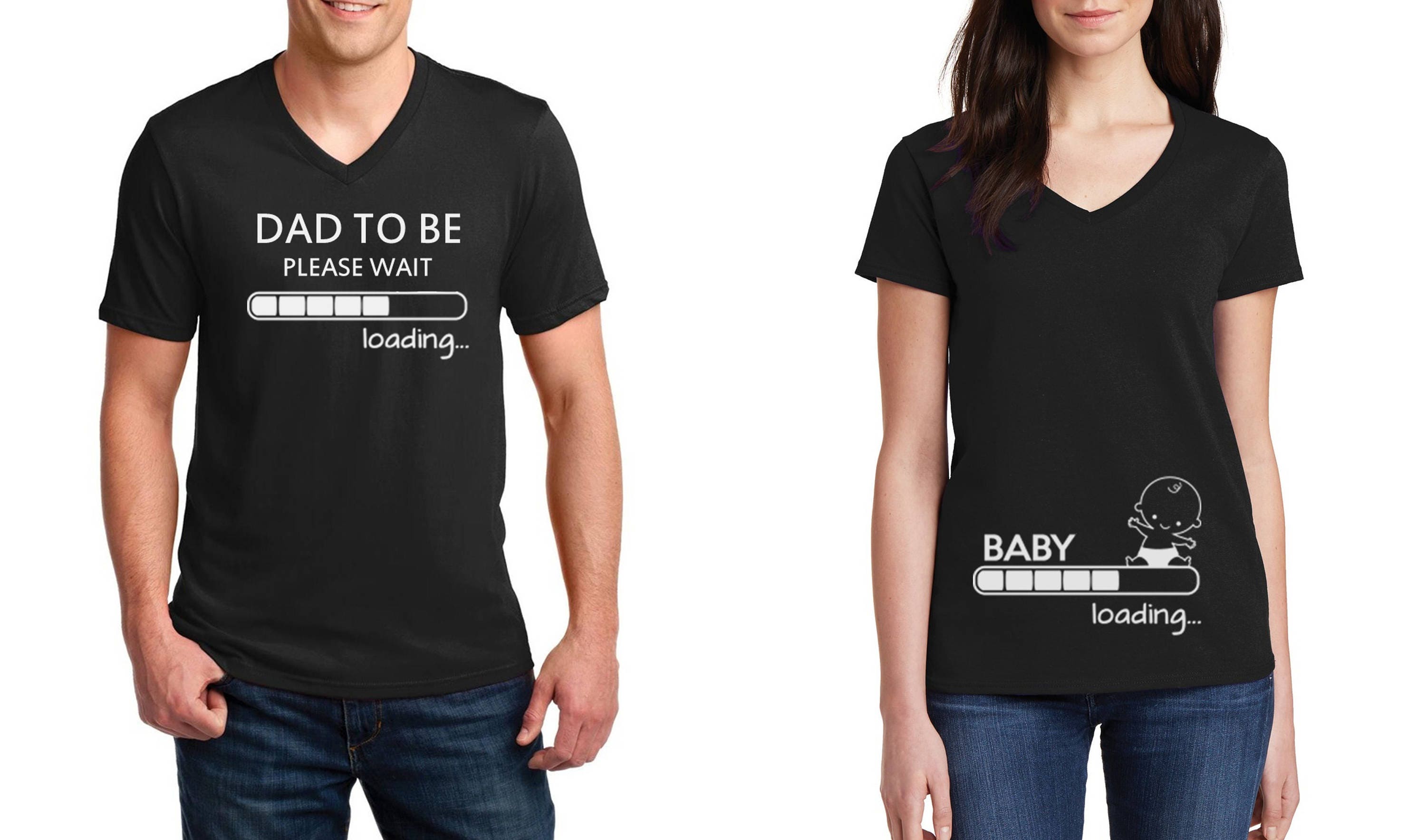 Vneck 4 Pregnancy Funny Couple TShirts SET Baby Etsy