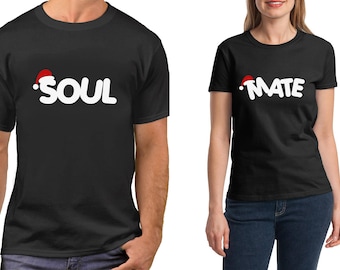 Christmas Couple T-Shirts Set, Funny Soul Mate Shirts, Matching Holiday Tees for Him and Her, Cute Christmas Gift, Couples Outfit
