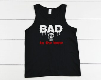Bad To The Bone Tank Top, Skull Shirt, Halloween Tank, Skeleton Shirt, Funny Halloween Shirt, Men's Punk Shirt, Skull Halloween, Party Gift