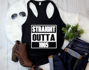 Straight Outta 1965 Tank Top, Funny 60th Birthday Shirt, Women’s Racerback, Retro Gift, Vintage Birthday Outfit, Handmade, Made To Order