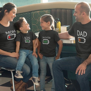 Matching T-shirts Battery Family Shirts Battery Level Tees Low Mom Dad ...