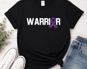 Womens Warrior Purple Ribbon Awareness, Epilepsy Pancreatic Cancer Support Graphic Cotton Shirt Tee Gift