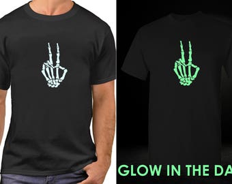 Glow in the Dark Skeleton Hand Shirt, Peace Sign Shirt, Hippie Halloween Shirt, Funny Love Tee, Halloween Costume Shirt, Unisex Tee