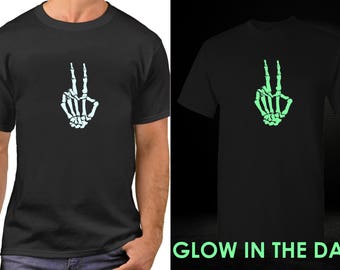 Skeleton Hand T Shirt, GLOW in The Dark, Halloween, Peace Shirt, Peace Sign Shirt, Hippie Shirt, Peace Sign, Love Shirt, World Peace