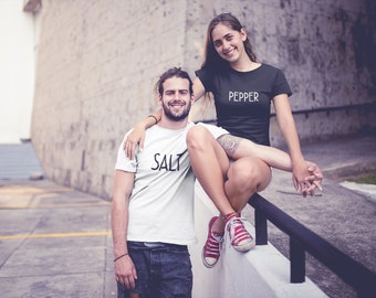 Salt and Pepper Shirt SET, Matching Couples T-Shirts, Funny Couple Halloween Costumes, Honeymoon Shirts, Gift for Boyfriend Girlfriend