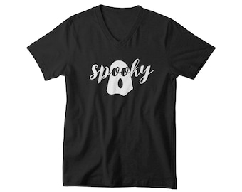 Mens V Neck Halloween Shirt, Ghost Graphic Tee, Fall Scary Shirt, Black V Neck, Halloween Outfit, Comfortable Shirt, Party Gift Idea
