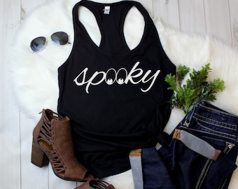 Womens Spooky #2 Halloween Tank Top, Ghost Fall Shirt, Scary Graphic Tee, Halloween Costume Top, Cute Spooky Shirt, Fall Party Outfit