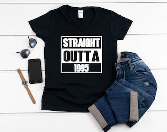 Straight Outta 1995 Shirt, 30th Birthday Gift for Women, Retro V-Neck Tee, 90s Vintage Party Shirt, Milestone Birthday Top, Funny Throwback