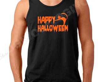 Men's Tank Top Happy Halloween #2 Shirt, Funny Scary Tee, Spooky Costume Top, Horror Gift, Fall Outfit, Halloween Clothing, Scary Costume