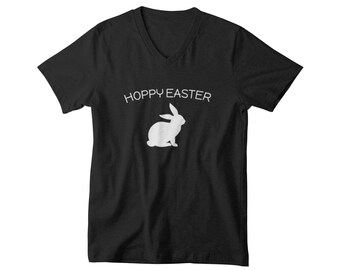 V-neck Men's - Hoppy Easter T Shirt, Happy Easter, Easter Sunday Tee, Easter Bunny T-Shirt, Holiday Outfit, Christian